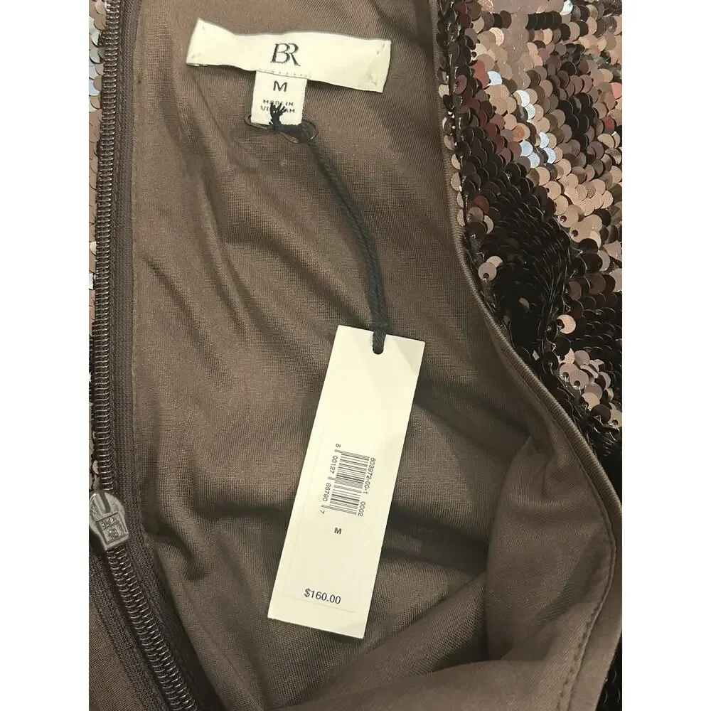 Banana Republic Stretch Sequin Chocolate Ganache Brown Long Sleeve Dress Sz M - Picture 4 of 7